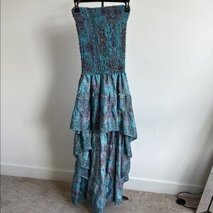 Strapless Maxi Dress in Blue and Green